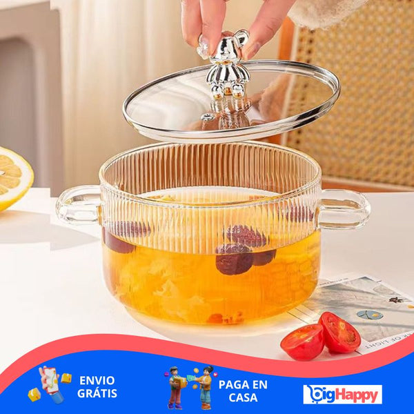 Olla de vidrio con tapa para cocinar caldo
