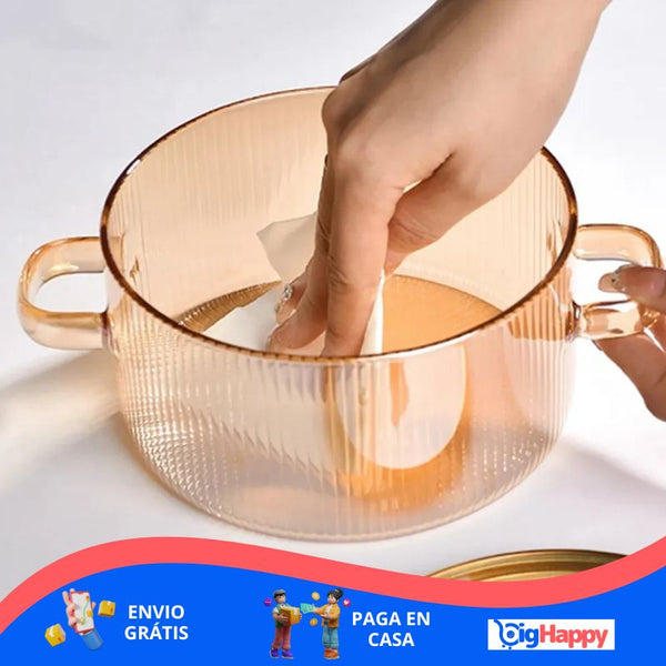 Olla de vidrio con tapa para cocinar caldo