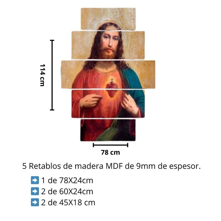 Cuadro Corazon de jesus de 5 piezas - Big Happy