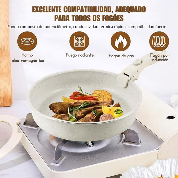 Kit de Sartenes con Revestimiento Cerámico Ultrarresistente y Mango Desmontable - CeramicPlus