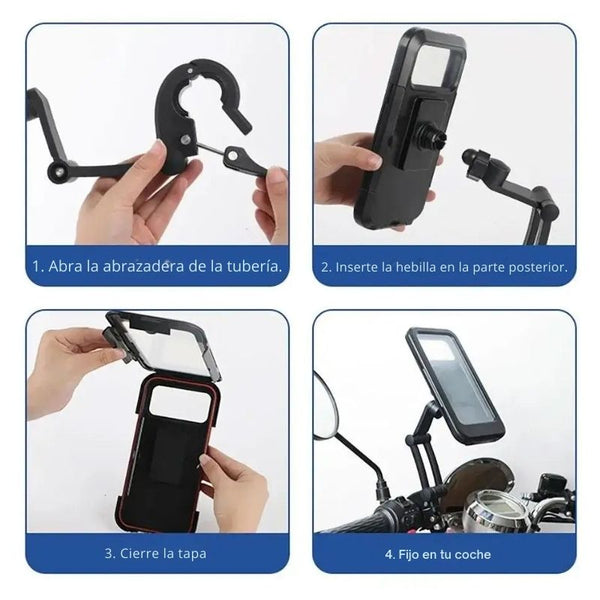 Soporte para Moto y Bicicleta - Todos los Celulares | Impermeable Articulado 360°