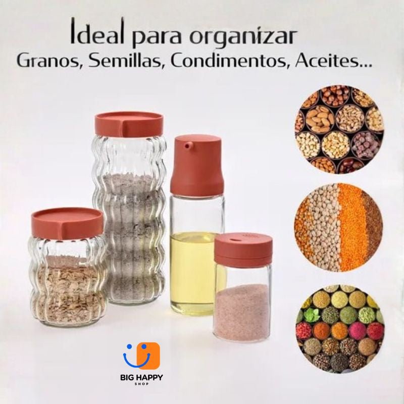 Set de 12 Especieros de Vidrio con Tapa Hermética | Organizadores de Cocina - Big Happy