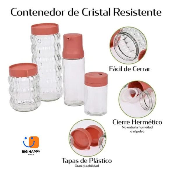 Set de 12 Especieros de Vidrio con Tapa Hermética | Organizadores de Cocina - Big Happy