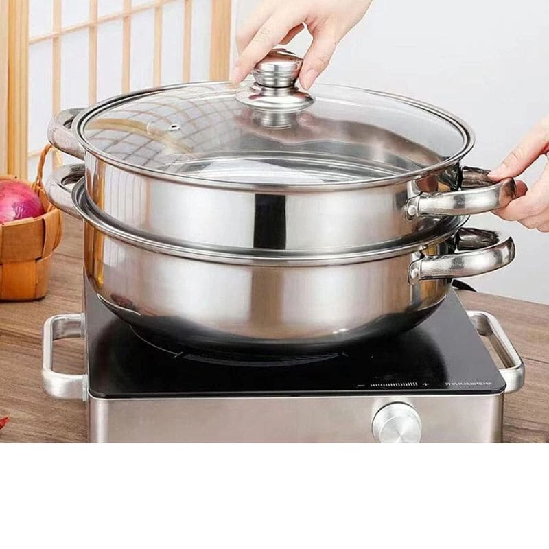 Vaporera en Acero Inoxidable con tapa de vidrio