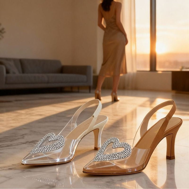 Sandalias de Tacon Cristal - Comodidad de Talco, Destello de Cristal - Big Happy