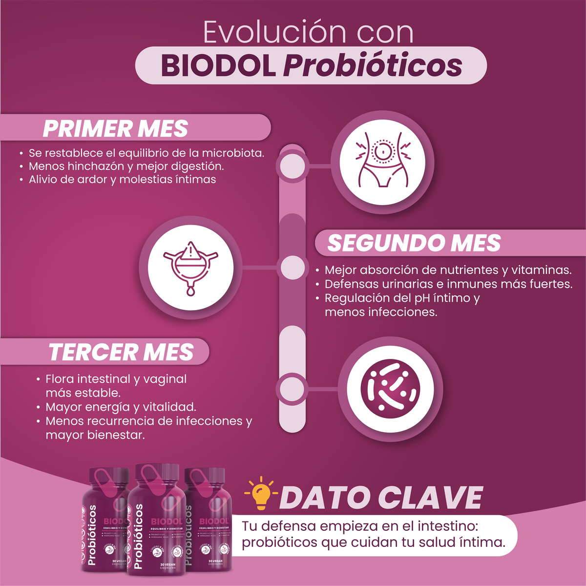 Probióticos Biodol - Bienestar Urinario en 3 Pasos: Limpia, Protege, Fortalece.