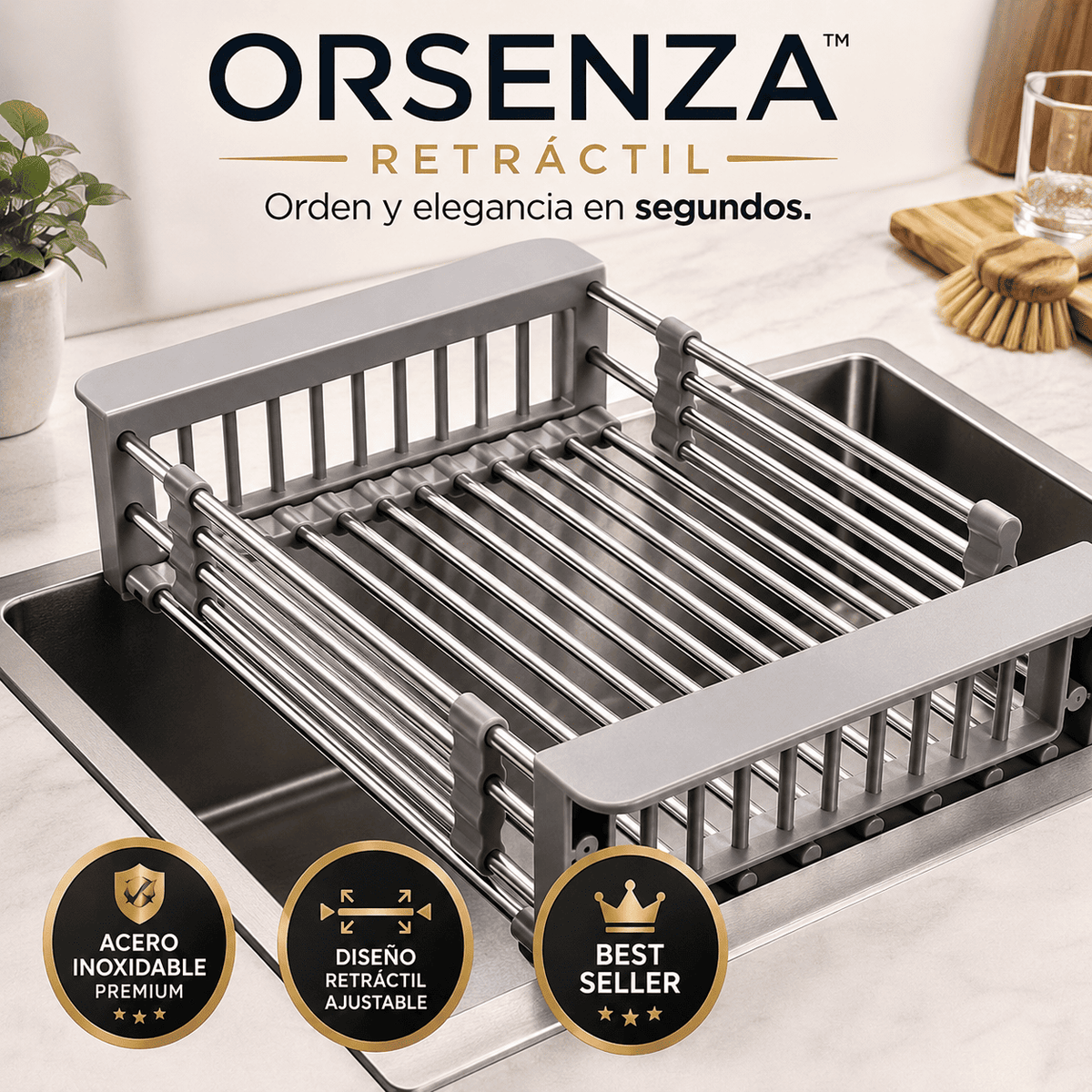 Escurridor de Platos y Frutas Retráctil de Acero Inoxidable | Orsenza
