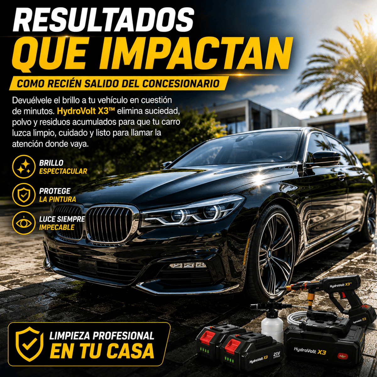 Hidrolavadora Inalámbrica HydroVolt X3™ | Limpia tu Carro en Minutos Sin Cables