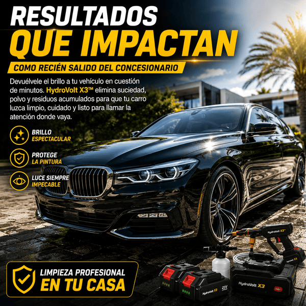 Hidrolavadora Inalámbrica HydroVolt X3™ | Limpia tu Carro en Minutos Sin Cables