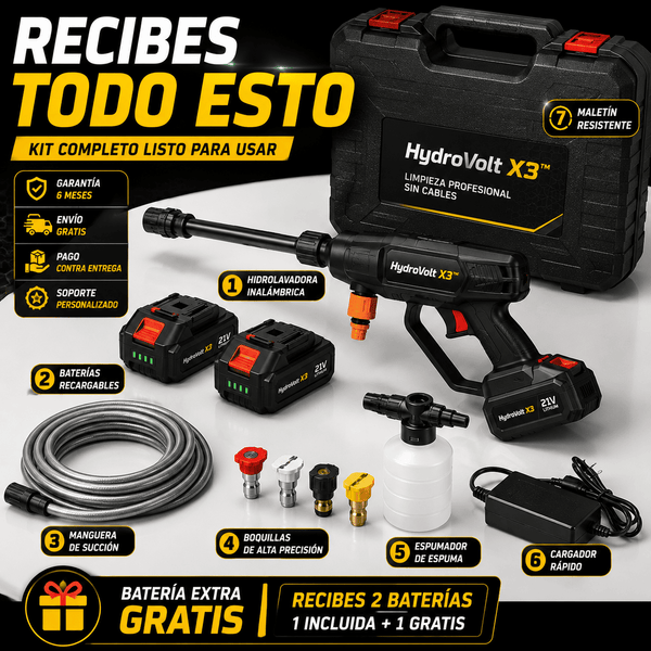 Hidrolavadora Inalámbrica HydroVolt X3™ | Limpia tu Carro en Minutos Sin Cables