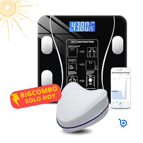 BigCombo  Báscula Inteligente con Bluetooth - Monitor de Composición Corporal y App  + Almohada Ergonomica  SOLO HOY