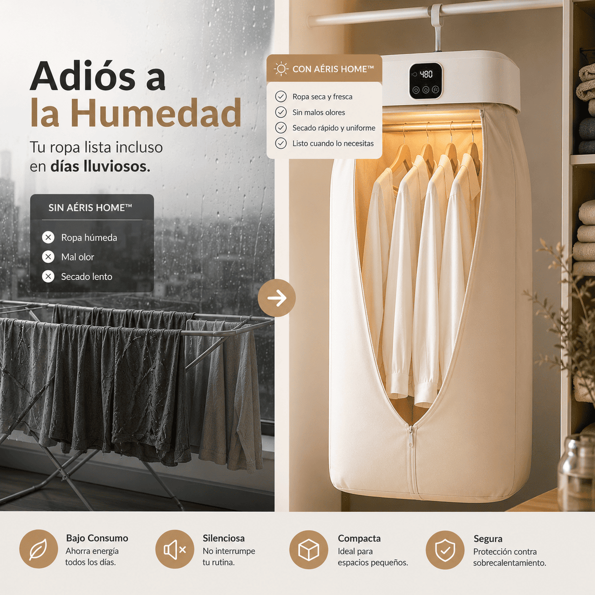 Secadora de Ropa Eletrica Aéris Home™ | Seca tu ropa sin depender del clima