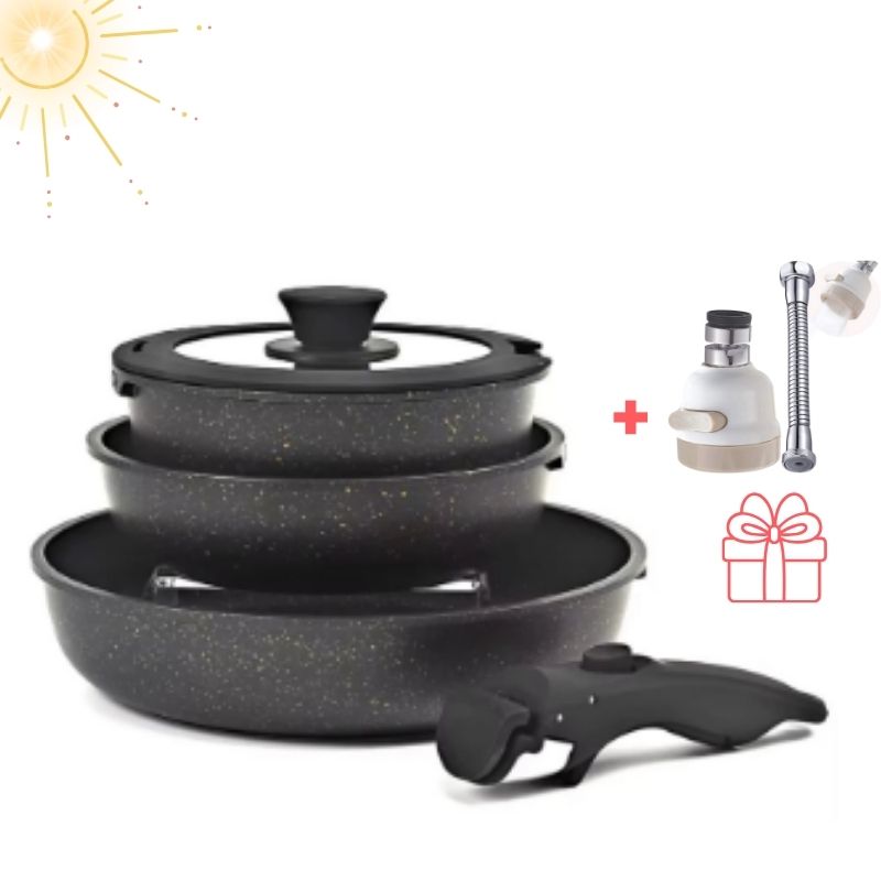 Kit de Sartenes con Revestimiento Cerámico Ultrarresistente y Mango Desmontable - CeramicPlus