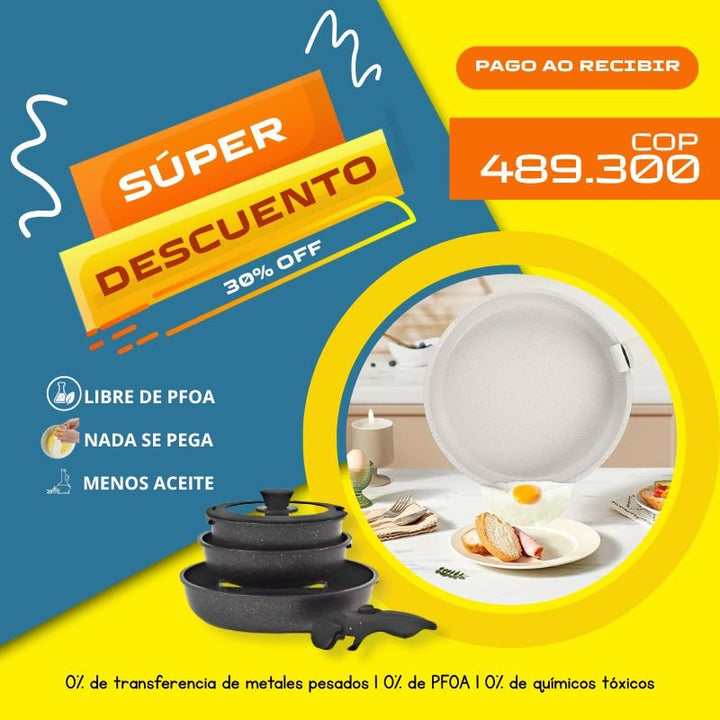 Kit de Sartenes con Revestimiento Cerámico y Mango Desmontable - CeramicPlus - Big Happy