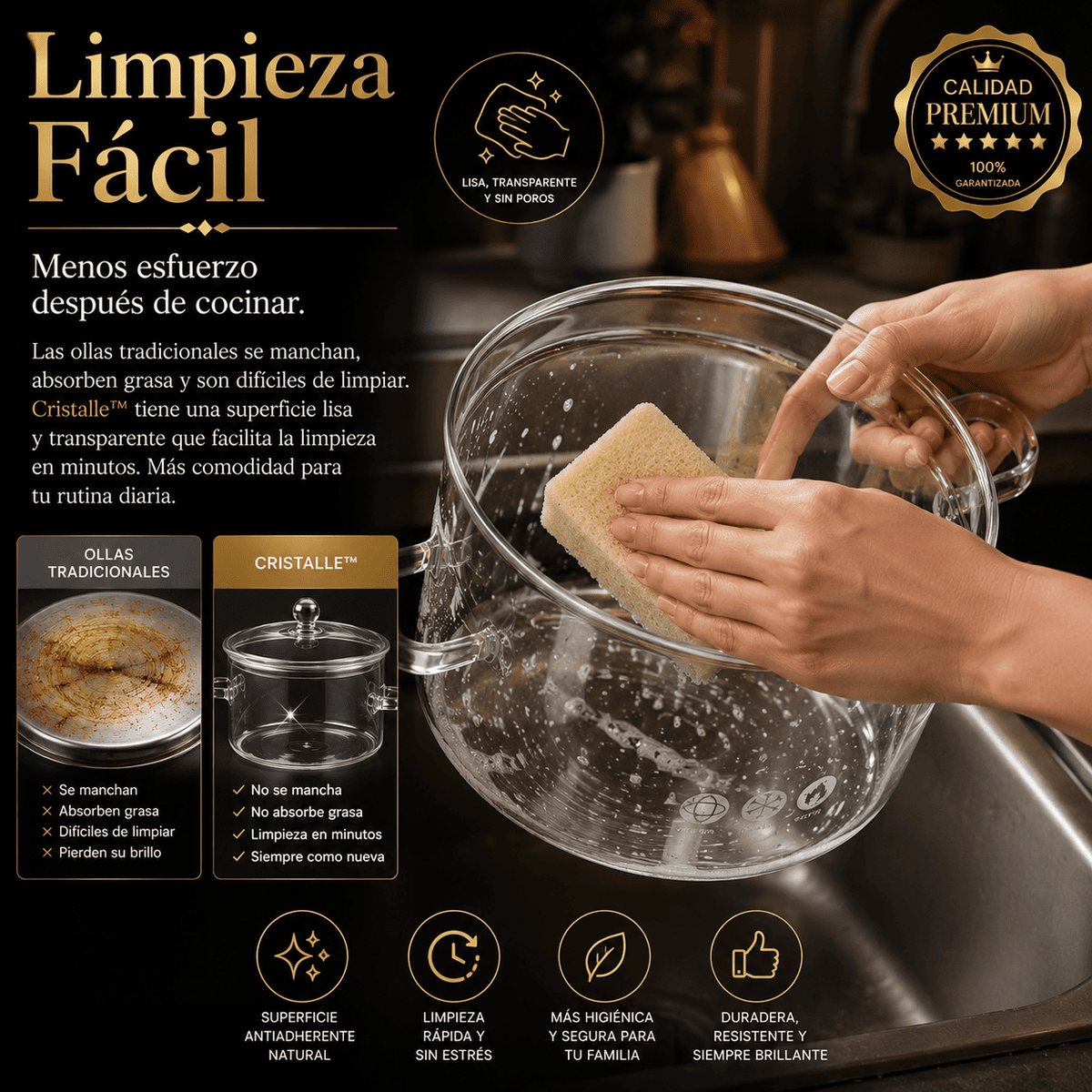 Olla de vidrio con tapa para cocinar caldo