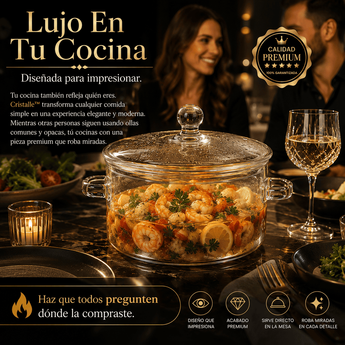 Olla de vidrio con tapa para cocinar caldo