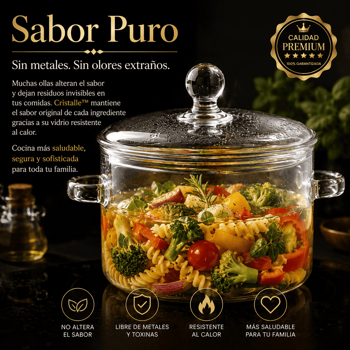 Olla de vidrio con tapa para cocinar caldo