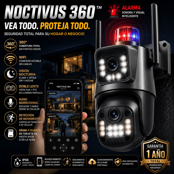 Cámara de Seguridad Exterior WiFi 360° con Sirena 110dB y Doble Lente