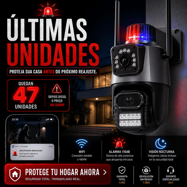 Cámara de Seguridad Exterior WiFi 360° con Sirena 110dB y Doble Lente