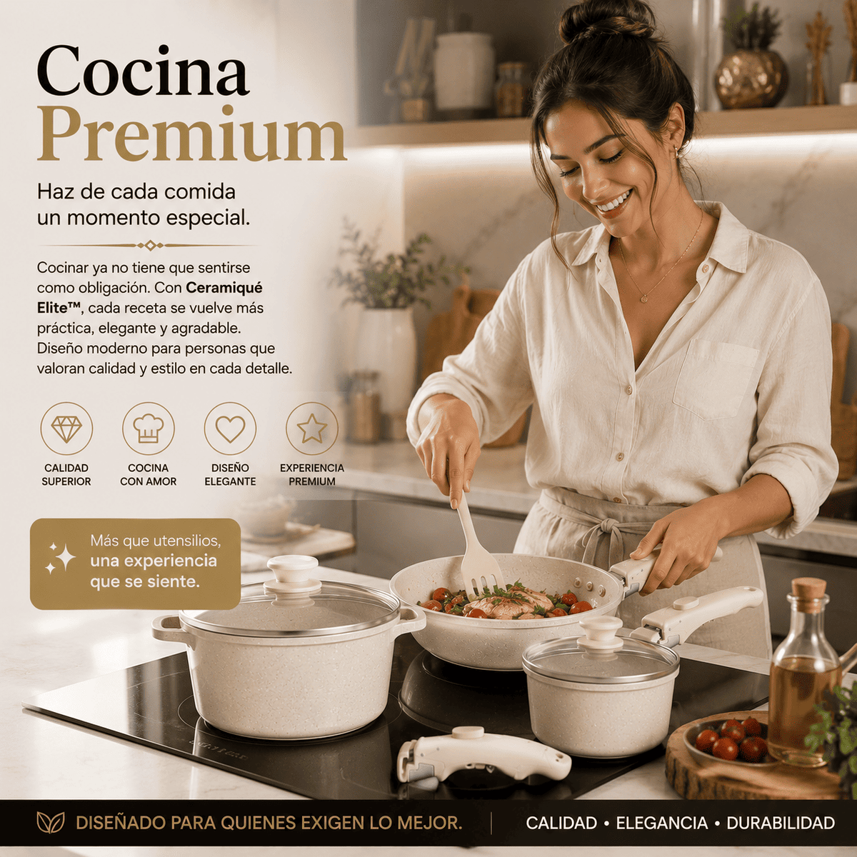Kit de Sartenes con Revestimiento Cerámico y Mango Desmontable - CeramicPlus