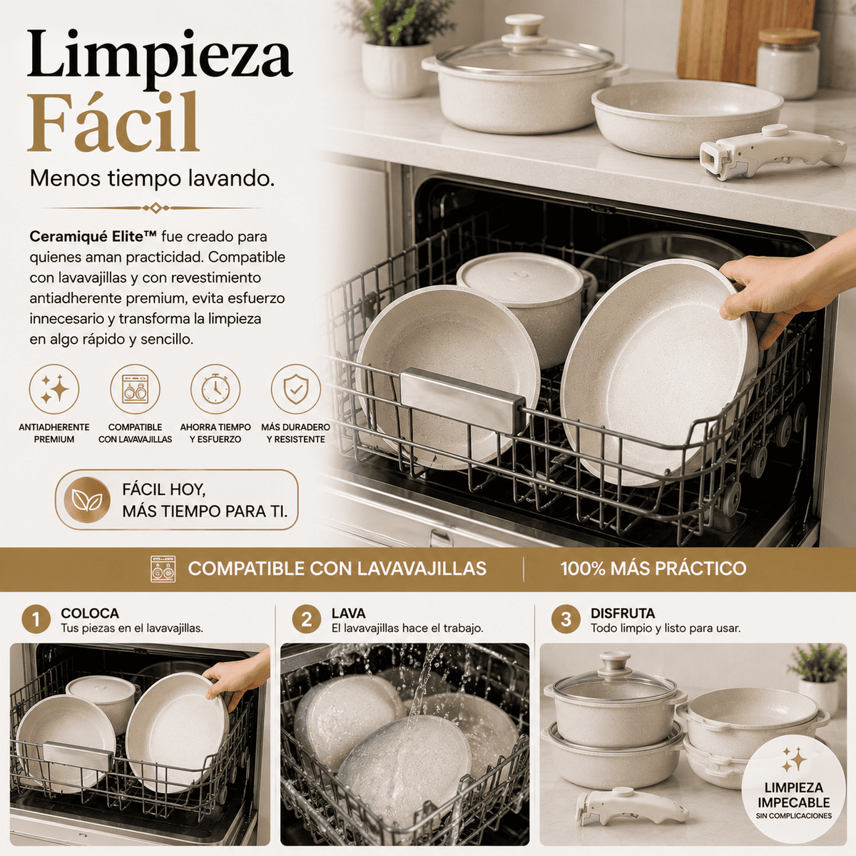 Kit de Sartenes con Revestimiento Cerámico y Mango Desmontable - CeramicPlus