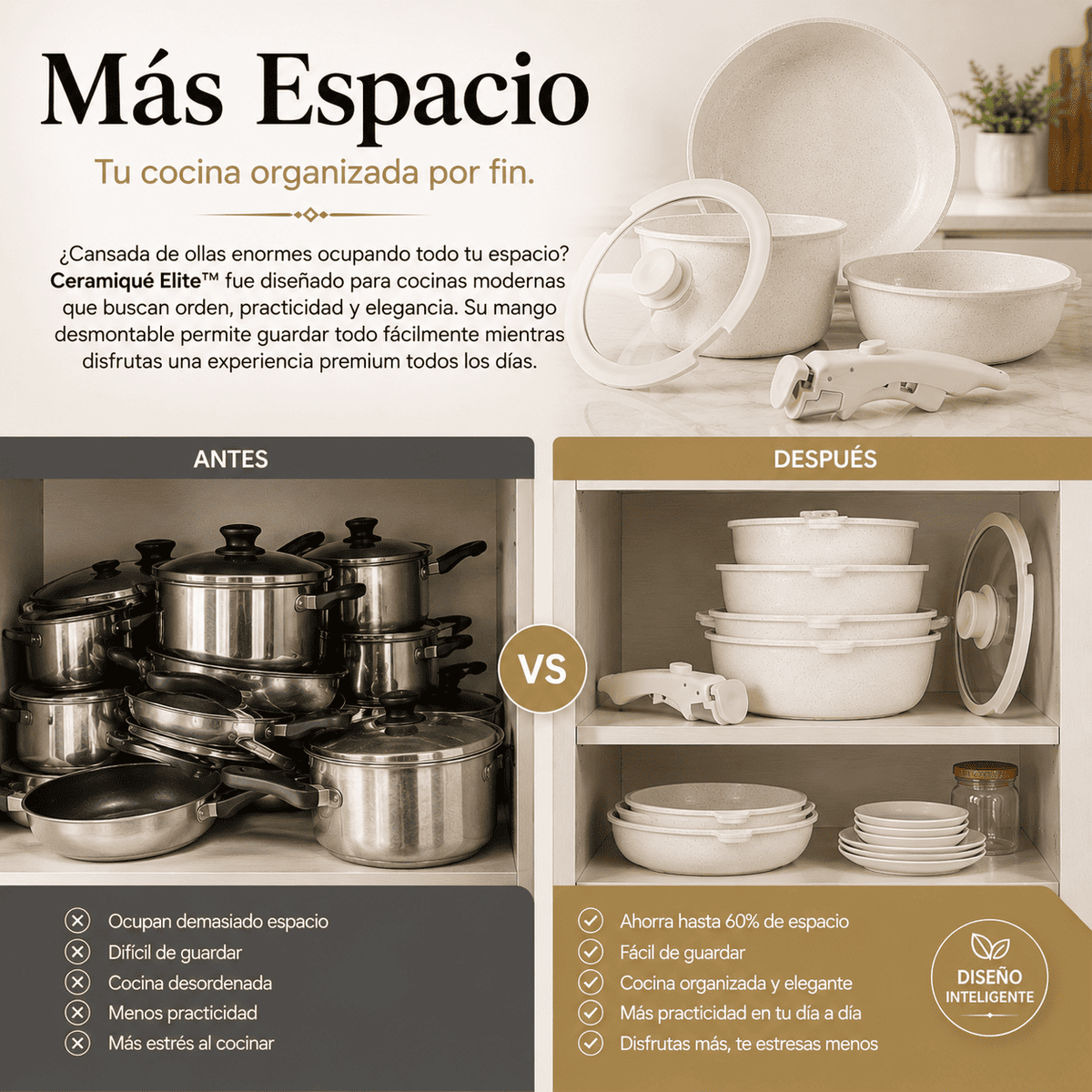 Kit de Sartenes con Revestimiento Cerámico y Mango Desmontable - CeramicPlus