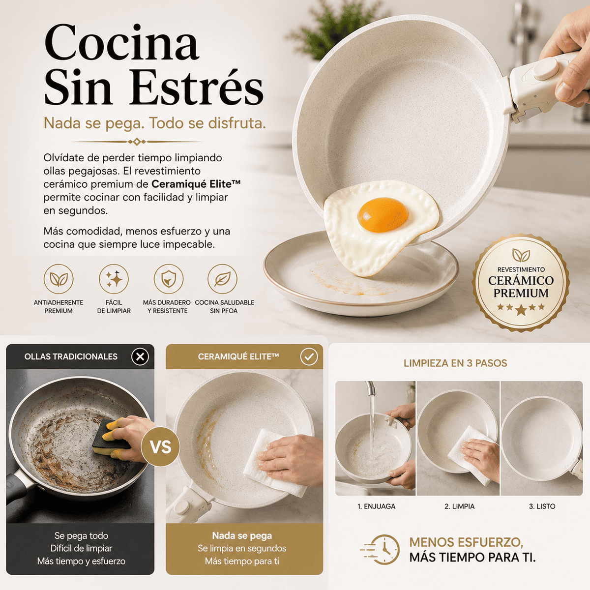 Kit de Sartenes con Revestimiento Cerámico y Mango Desmontable - CeramicPlus
