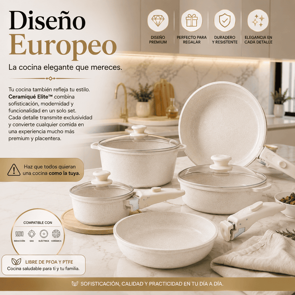Kit de Sartenes con Revestimiento Cerámico y Mango Desmontable - CeramicPlus