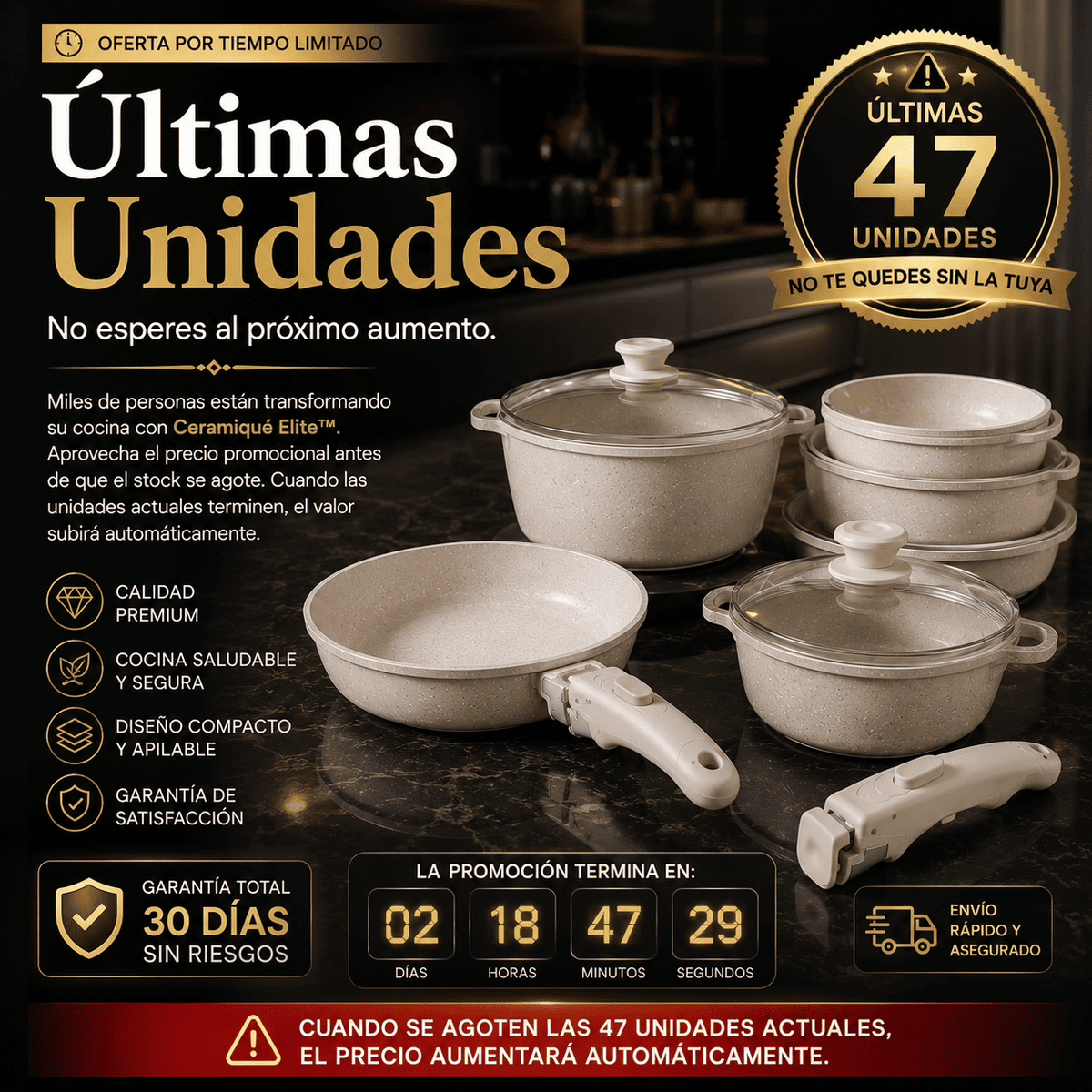 Kit de Sartenes con Revestimiento Cerámico y Mango Desmontable - CeramicPlus