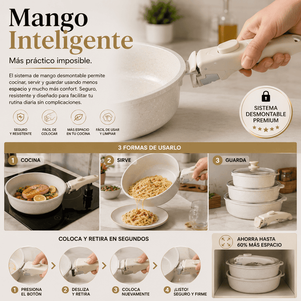 Kit de Sartenes con Revestimiento Cerámico y Mango Desmontable - CeramicPlus