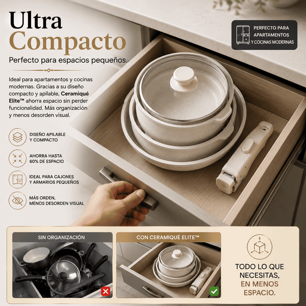 Kit de Sartenes con Revestimiento Cerámico y Mango Desmontable - CeramicPlus
