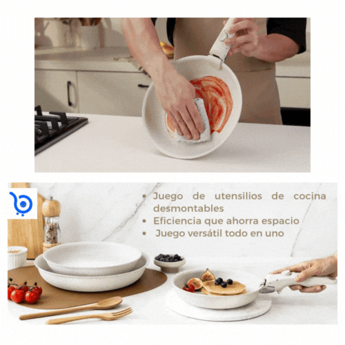 Kit de Sartenes con Revestimiento Cerámico Ultrarresistente y Mango Desmontable - CeramicPlus