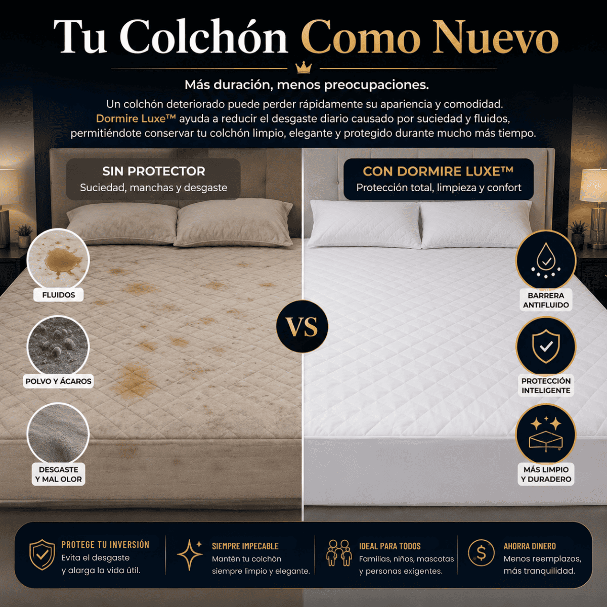 Protector de colchón antifluido | Suavidad, Ajuste Perfecto y Protección Total - Dormire Luxe™