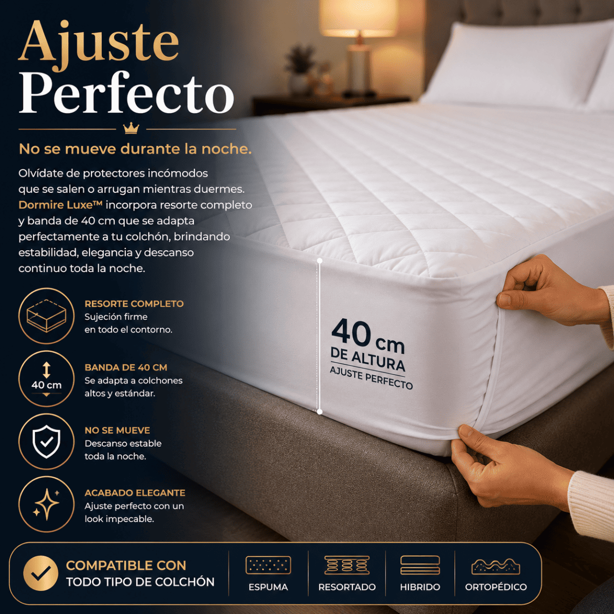 Protector de colchón antifluido | Suavidad, Ajuste Perfecto y Protección Total - Dormire Luxe™