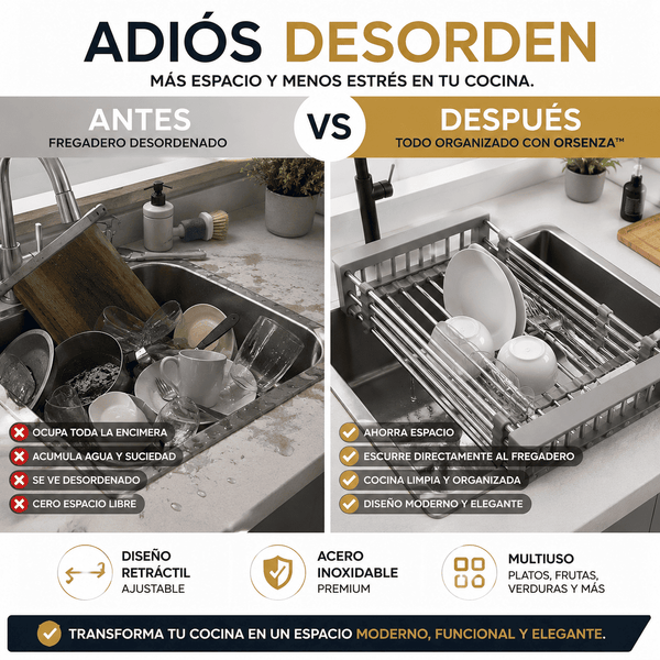 Escurridor de Platos y Frutas Retráctil de Acero Inoxidable | Orsenza