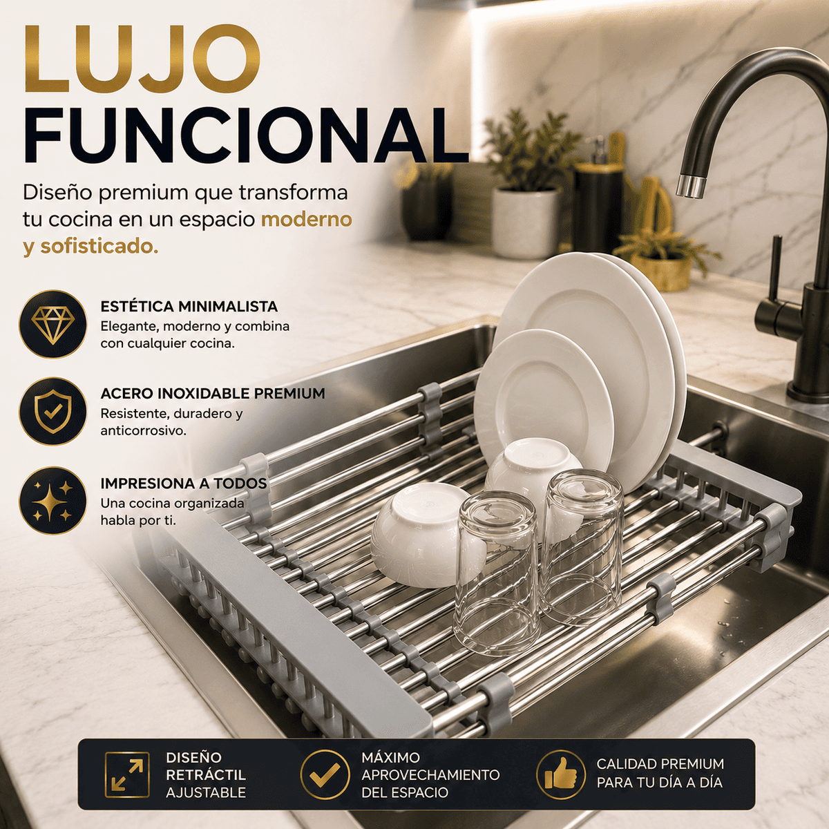 Escurridor de Platos y Frutas Retráctil de Acero Inoxidable | Orsenza