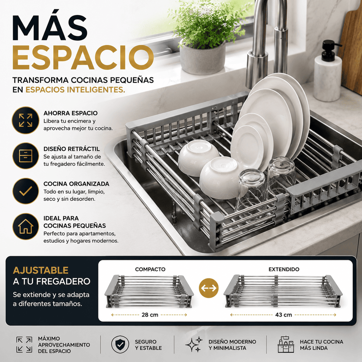 Escurridor de Platos y Frutas Retráctil de Acero Inoxidable | Orsenza