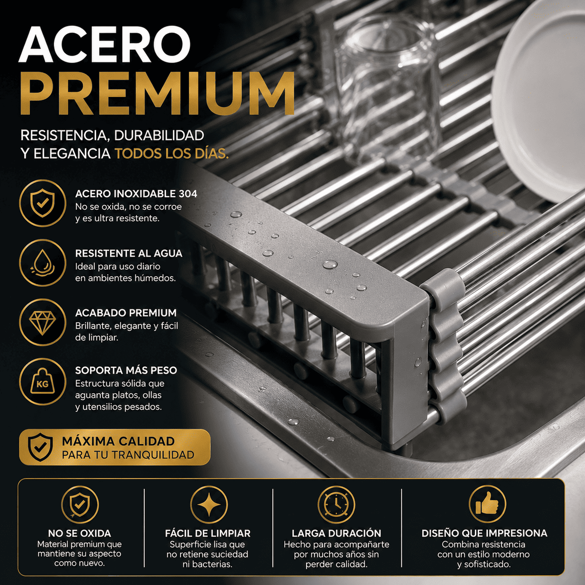 Escurridor de Platos y Frutas Retráctil de Acero Inoxidable | Orsenza