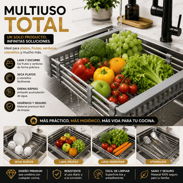 Escurridor de Platos y Frutas Retráctil de Acero Inoxidable | Orsenza