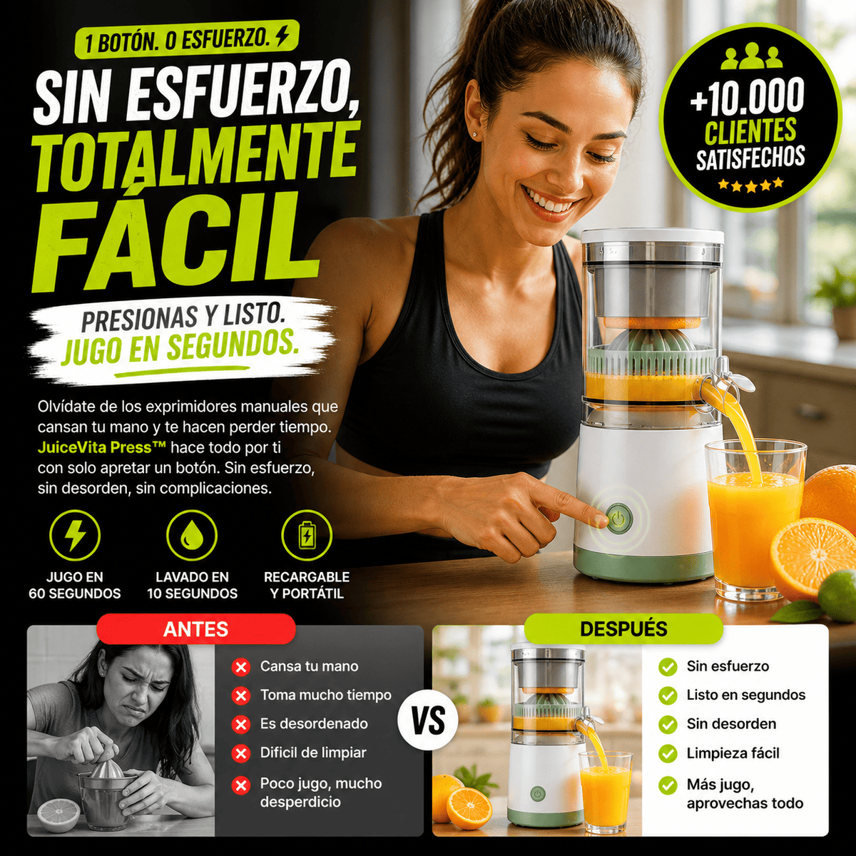 Exprimidor de limón y naranja electrico recargable - JuiceVita Press