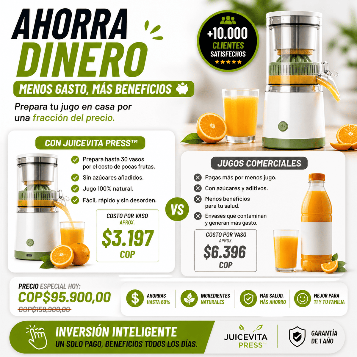 Exprimidor de limón y naranja electrico recargable - JuiceVita Press
