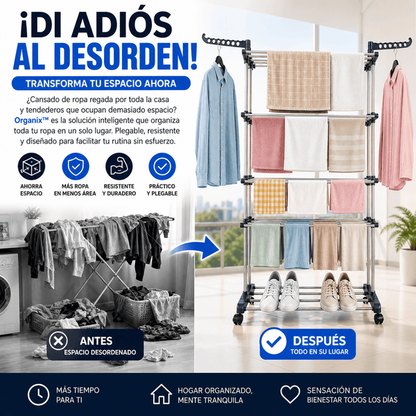 Tendedero Plegable Vertical Organix™ – Secado Rápido y Máximo Ahorro de Espacio