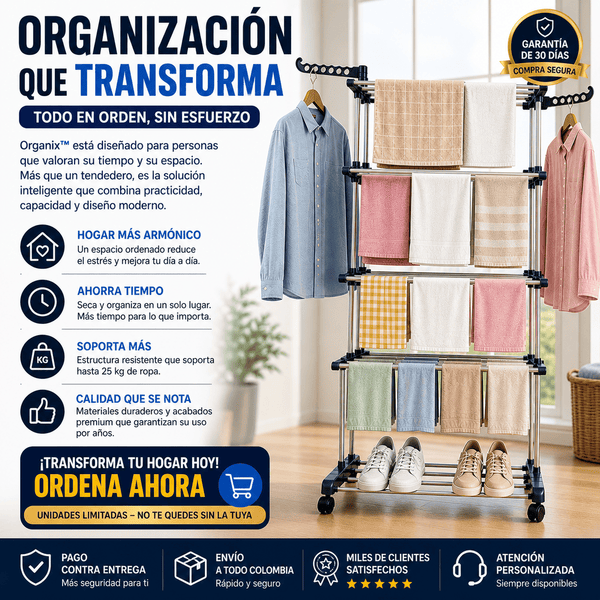 Tendedero Plegable Vertical Organix™ – Secado Rápido y Máximo Ahorro de Espacio