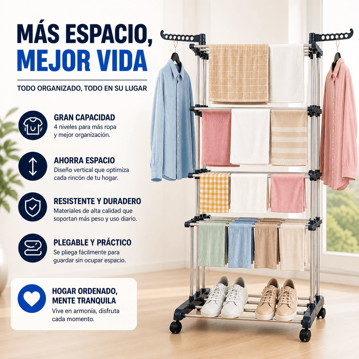 Tendedero Plegable Vertical Organix™ – Secado Rápido y Máximo Ahorro de Espacio
