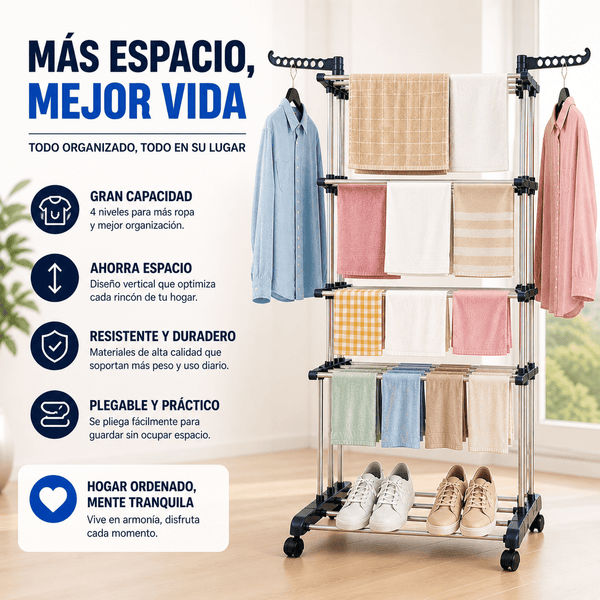 Tendedero Plegable Vertical Organix™ – Secado Rápido y Máximo Ahorro de Espacio