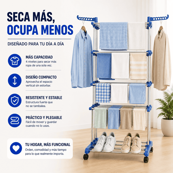 Tendedero Plegable Vertical Organix™ – Secado Rápido y Máximo Ahorro de Espacio