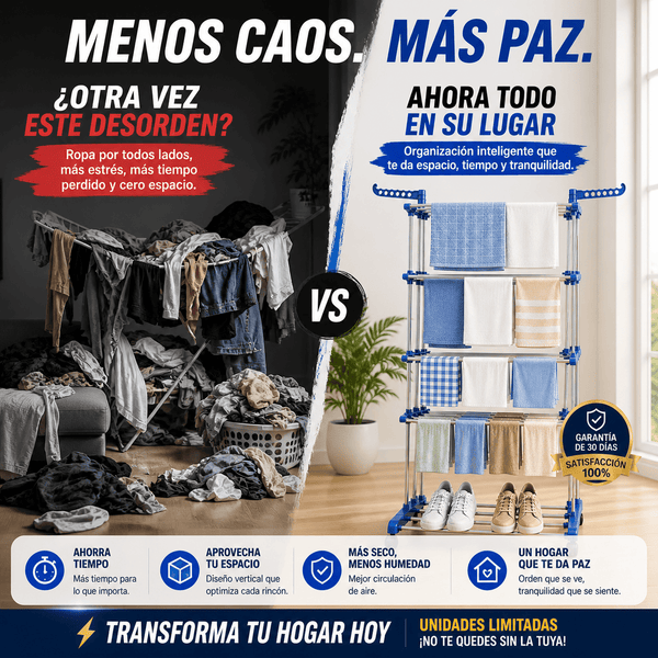 Tendedero Plegable Vertical Organix™ – Secado Rápido y Máximo Ahorro de Espacio