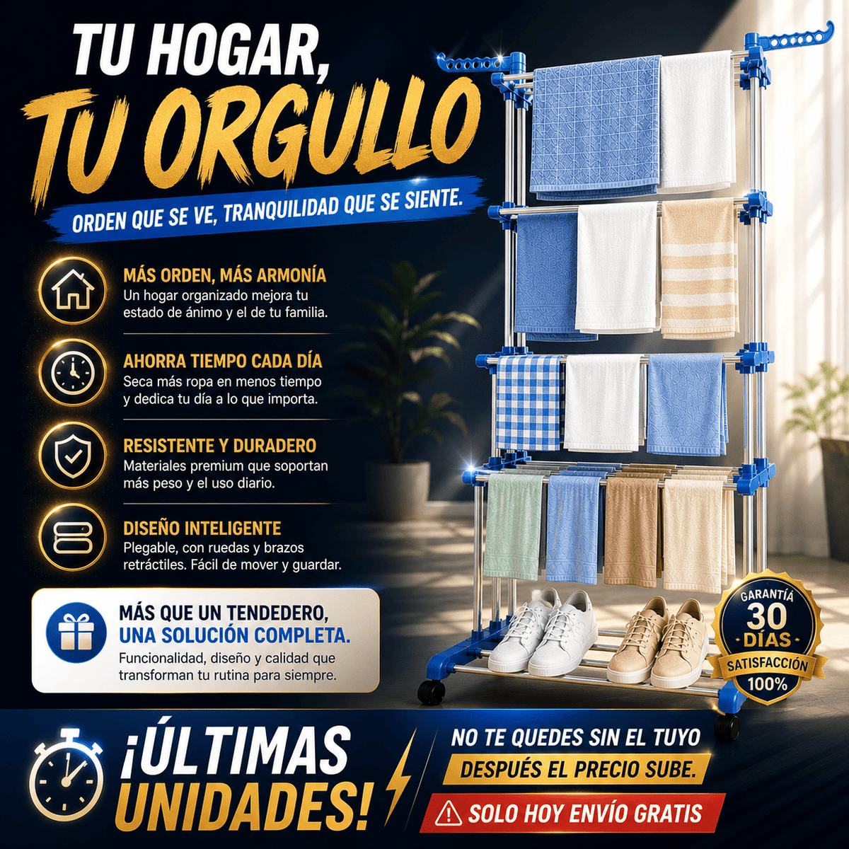Tendedero Plegable Vertical Organix™ – Secado Rápido y Máximo Ahorro de Espacio
