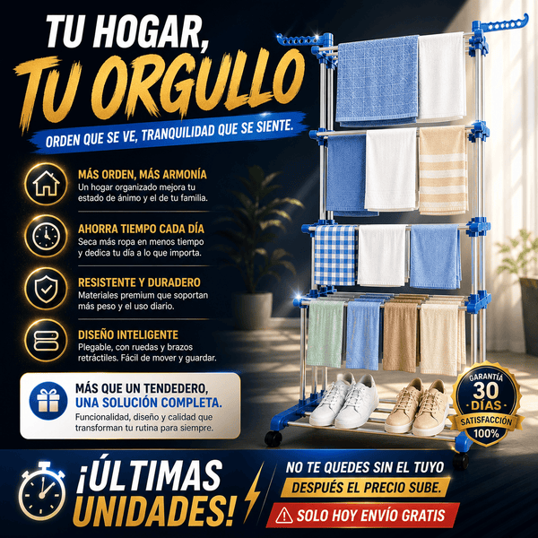 Tendedero Plegable Vertical Organix™ – Secado Rápido y Máximo Ahorro de Espacio