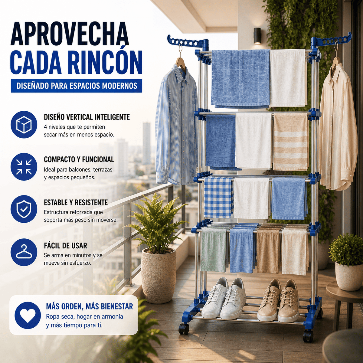 Tendedero Plegable Vertical Organix™ – Secado Rápido y Máximo Ahorro de Espacio